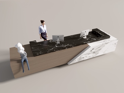  现代公司前台 接待台 服务台3d模型 