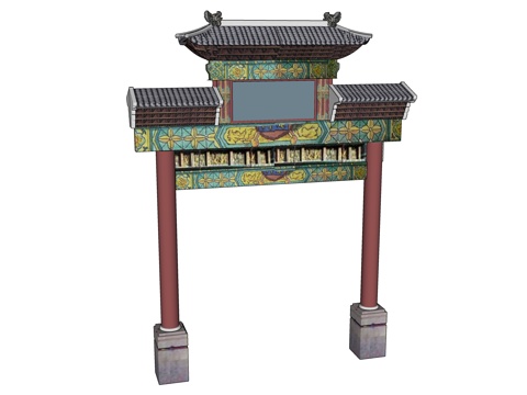  中式牌坊楼 古建石牌楼su模型 