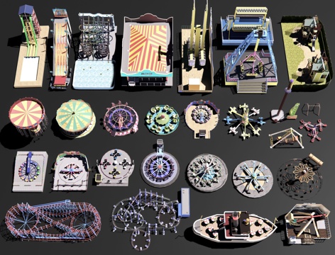  现代大型游乐设施 旋转木马 游乐场设备3d模型 