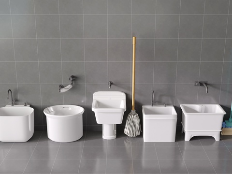  现代陶瓷拖把池 拖布池 墩布池 拖把su模型 