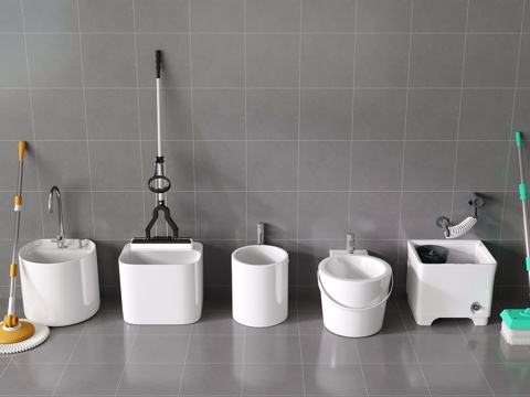  现代陶瓷拖把池 拖布池 墩布池 拖把su模型 