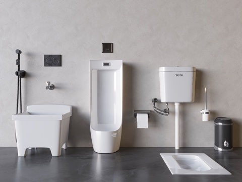  储水式 蹲便池 便器 尿斗小便斗su模型 