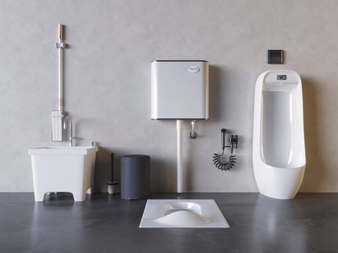  储水式蹲便池便器 尿斗小便斗su模型 