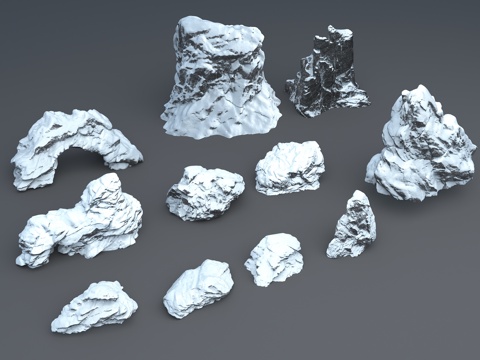  冬天石头 雪景石头 冬天假山 雪景假山 积雪假山 石头3d模型 