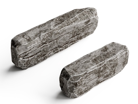  景观石头长凳  破旧石头3d模型 