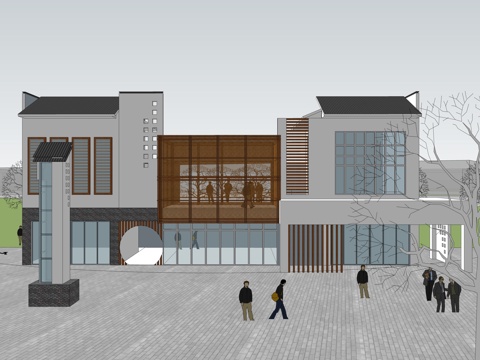  新中式会所su模型 