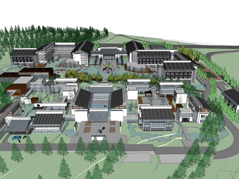  新中式酒店会所su模型 