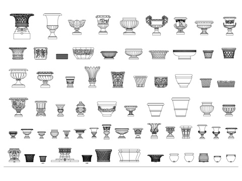  欧式喷泉 花盆景观 公园小品 景观装饰 喷泉花盆cad施工图 