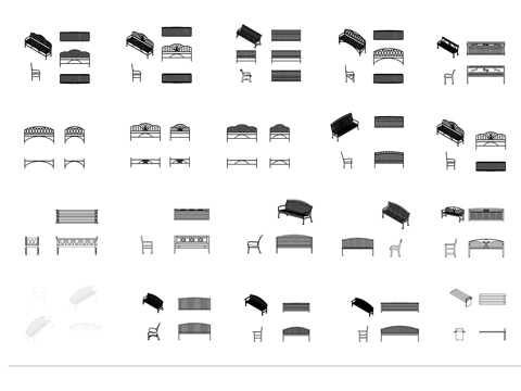  钢制长椅 公园座椅 休息长凳 户外长凳 钢铁凳子cad施工图 
