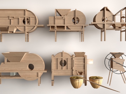  现代打谷机 农具小品 农耕小品su模型 