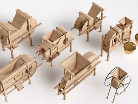  现代打谷机 农具小品 农耕小品su模型 