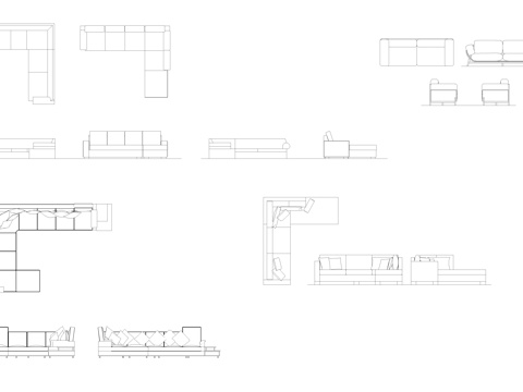  多人沙发cad施工图 