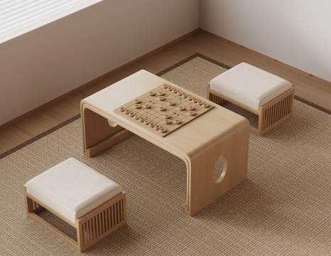  娱乐桌 新中式象棋桌 棋牌桌su模型 