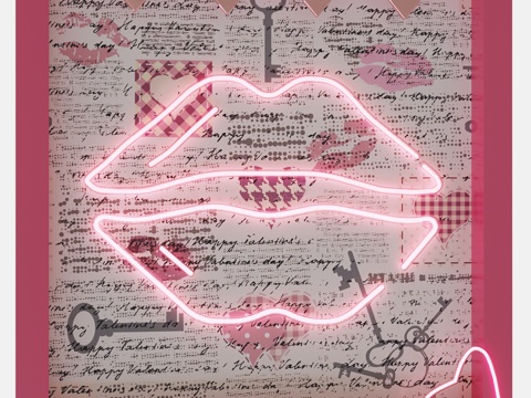 现代挂画 装饰画 发光嘴唇挂画3d模型