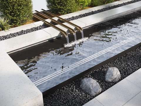  现代水景观 庭院水景 叠水3d模型 