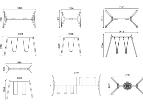  秋千设施 儿童秋千 游乐秋千 荡秋千 多功能秋千 组合秋千cad施工图 