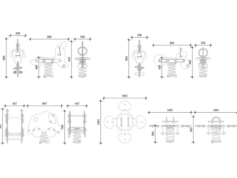  弹簧椅 儿童座椅 游乐椅 蹦跳椅 亲子椅 多彩弹簧椅cad施工图 