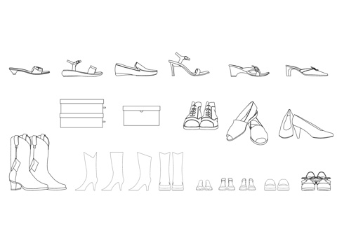  服饰鞋靴 穿着鞋类 服装配件 鞋子衣装 时装鞋履cad施工图 