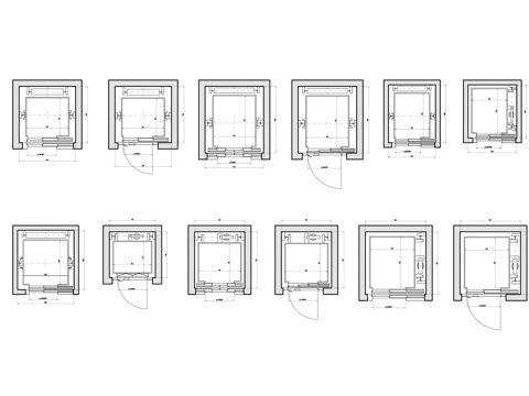  电梯厢 电梯轿厢 升降机间 电梯室 乘电梯空间cad施工图 