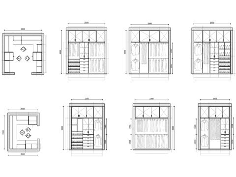  衣帽间 储物间 更衣室 衣物收纳间 家庭衣橱cad施工图 