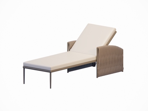  现代法式躺椅 海边沙滩 户外庭院泳池躺椅 单人椅 绳编金属椅su模型 