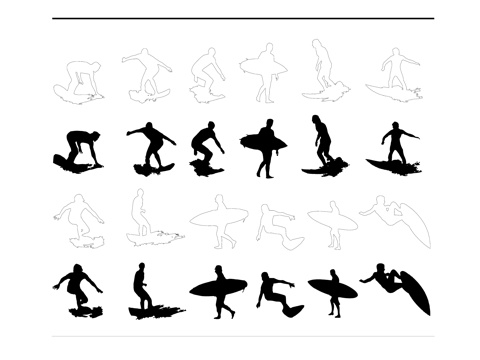  冲浪姿态 冲浪者姿势 海上冲浪动作 冲浪板技巧 冲浪运动姿态cad施工图 