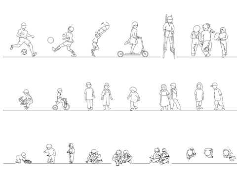  儿童玩耍姿态图 少儿游戏姿势图 儿童玩乐动作图 嬉戏儿童体态cad施工图 