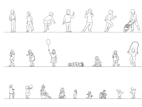  儿童玩乐姿态 少儿游戏姿势 孩童嬉戏动作 儿童娱乐体态 儿童cad施工图 