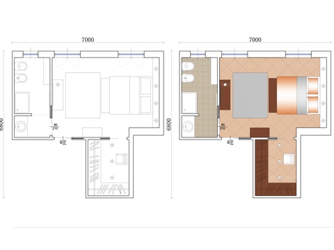  酒店房间布局 客房内部空间 酒店住宿区域 客房设计空间 酒店cad施工图 
