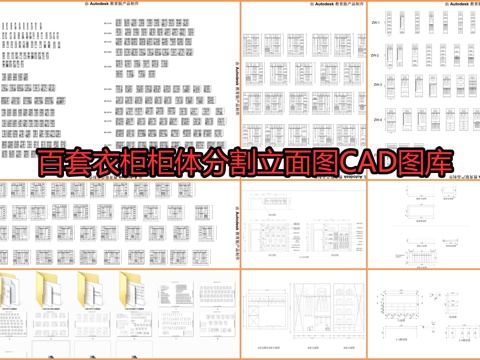  百套衣柜柜体分割立面图CAD图库cad施工图 