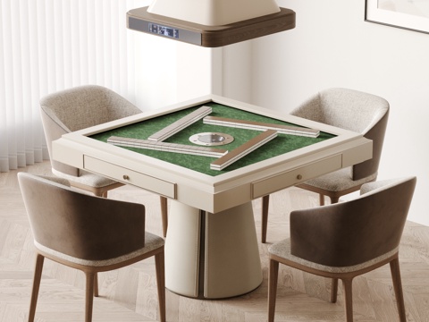  现代棋牌桌 麻将桌椅 吸烟机 休闲椅 单椅 麻将桌su模型 