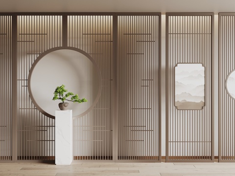  新中式屏风su模型 