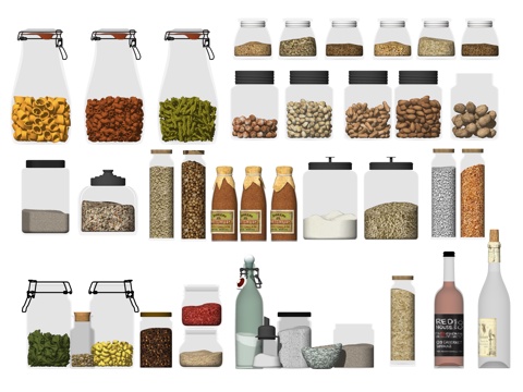  现代厨房调味料 调味品 玻璃瓶su模型 