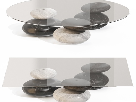  现代鹅卵石 玻璃茶几3d模型 