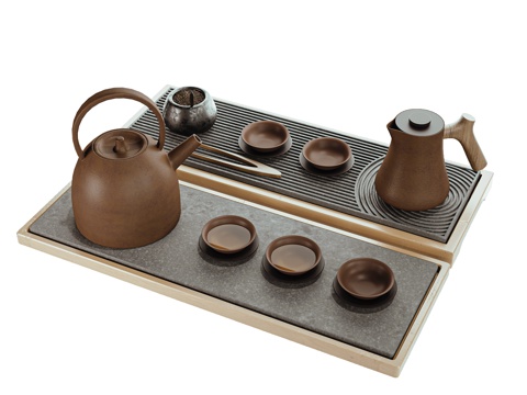  新中式茶具茶壶茶杯茶叶3d模型 