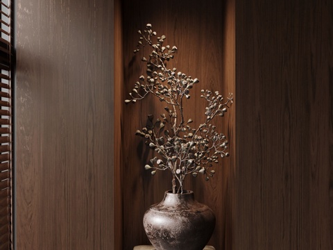  诧寂风花瓶 插花3d模型 