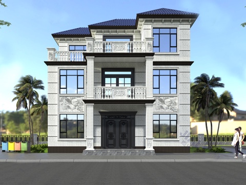  仿石漆建筑外观3d模型 