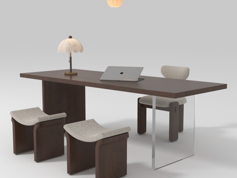  现代中古风书桌椅组合3d模型 