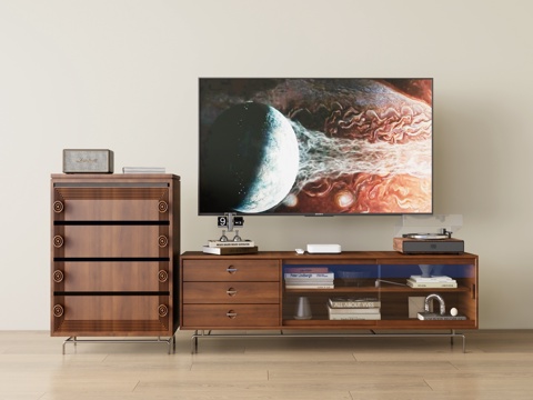  中古电视柜 复古斗柜 边柜su模型 