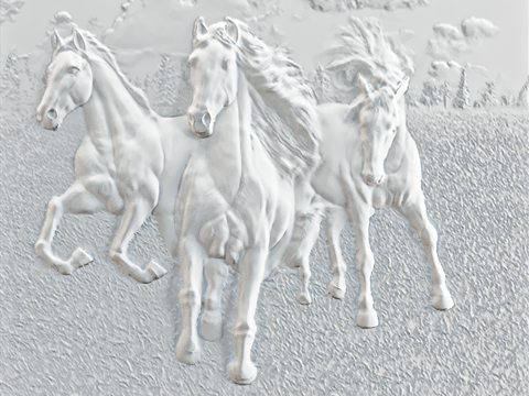  新中式骏马浮雕3d模型 