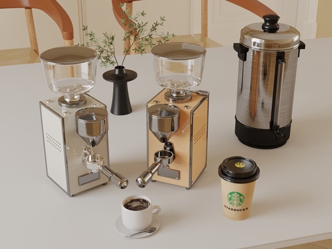  现代咖啡机 咖啡杯 手摇咖啡机su模型 