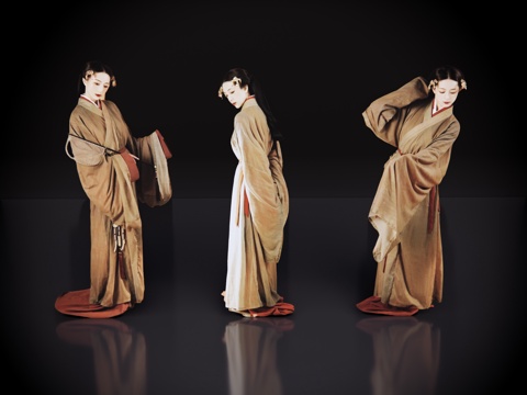  2D古装人物 古典美人 西汉美女 古装美女 女人 汉服 站姿su模型 