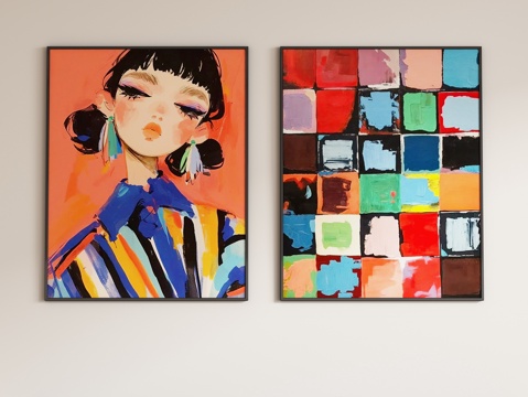  现代抽象装饰画挂画3d模型 
