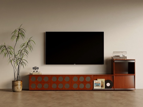  中古风电视柜3d模型下载 现代简约家居设计 木质电视柜 家庭娱乐装饰 
