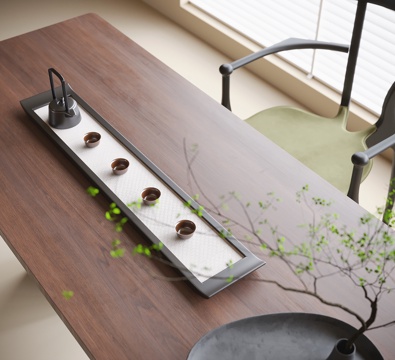  现代茶具摆件su模型 