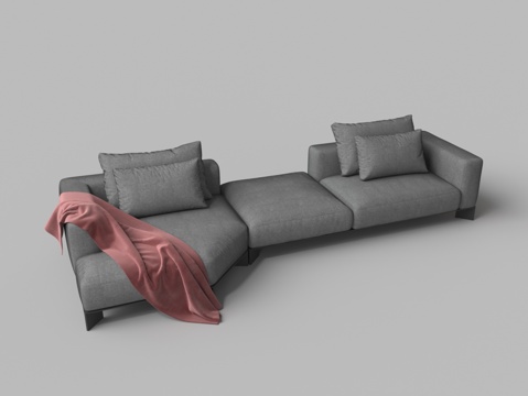  现代L型布艺多人沙发3d模型 