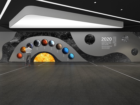  文化墙 九大行星 展示墙 主题墙 展厅 校园文化 走廊 教室su模型 