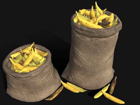  水果 香蕉 一袋香蕉 一堆香蕉su模型 