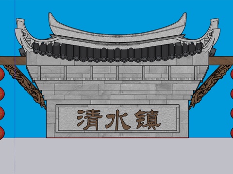  中式古镇su模型 