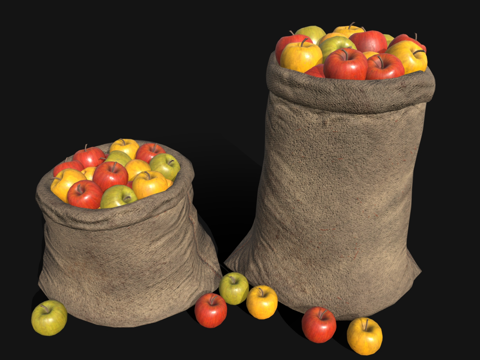  酒水食物 水果 苹果 一袋苹果 一堆苹果su模型 